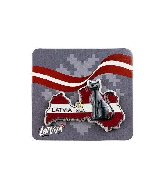 Latvijas formas magnēts ar melno kaķi